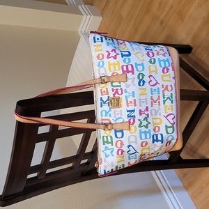 Dooney & Bourke Coated Cotton Logo Tote w/Multi-Color Zipper